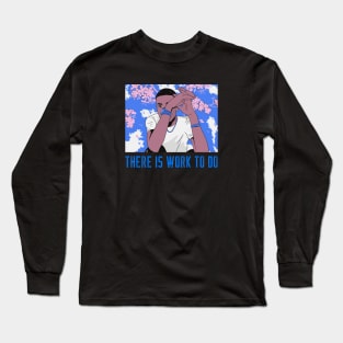 There is Work To Do - Blue Brown Skin Black Boy Joy Afro Man Kwanzaa Comic Design Long Sleeve T-Shirt